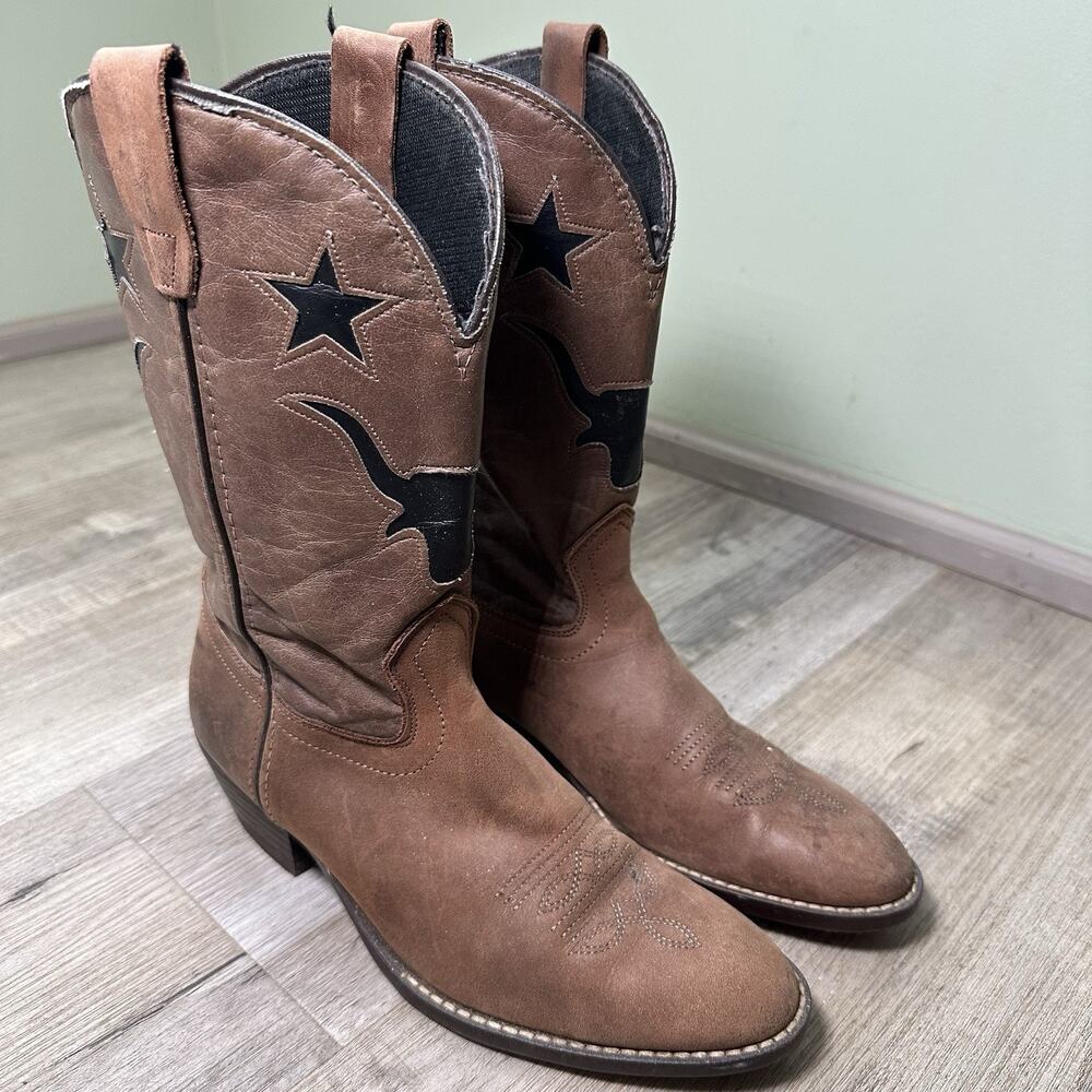 Laredo Women’s Brown Leather Western Cowboy Boots US 5 Style 1612 Stars